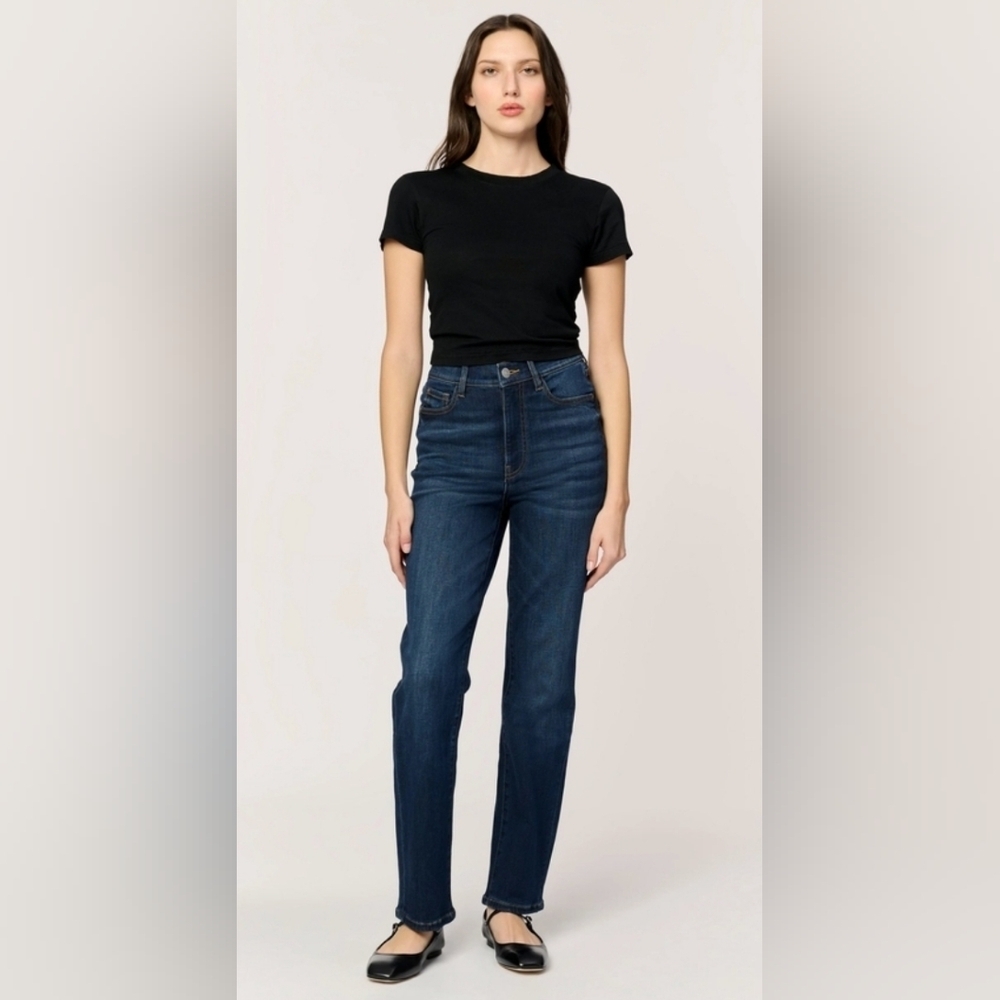 Warp + Weft ASE Stretch Straight Jeans Dark Wash High Rise Very Stretchy Comfort